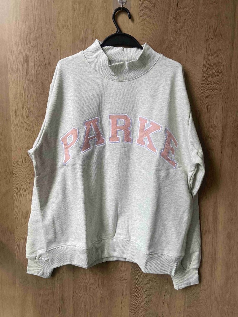 PARKE Varsity Letter Mock Neck Pullover Heather Gray Casual Sweatshirt - Picture 1 of 6